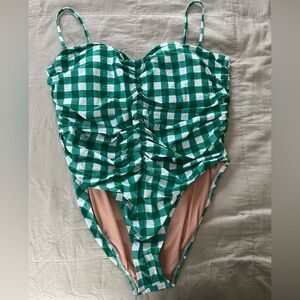J. Crew Green and White Checkered  Swim One Piece NWT